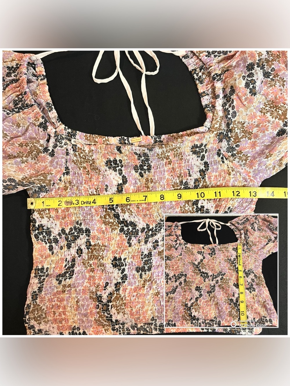 Free People NWT Back On Top Smocked Crop Top Soft Combo Floral Blouse XS S $98 - Picture 10 of 10